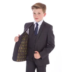 Boys 5 Piece Check Suit Grey