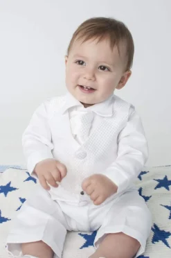 Boys 4 Piece Checked Christening Suit White