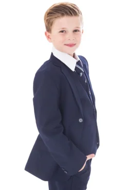 Boys 5 Piece Slim Fit Suit Navy by Vivaki