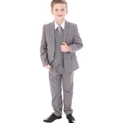 Boys 5 Piece Slim Fit Suit Light Grey By Vivaki