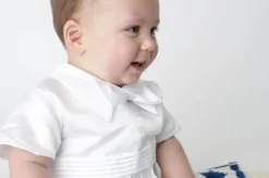 Boys Diamond Christening Romper White