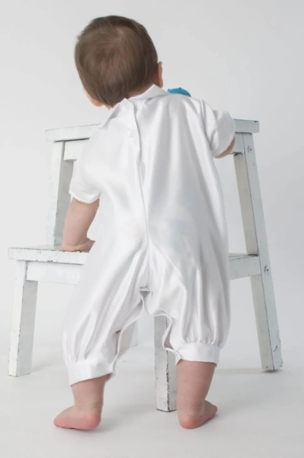Boys Diamond Christening Romper White