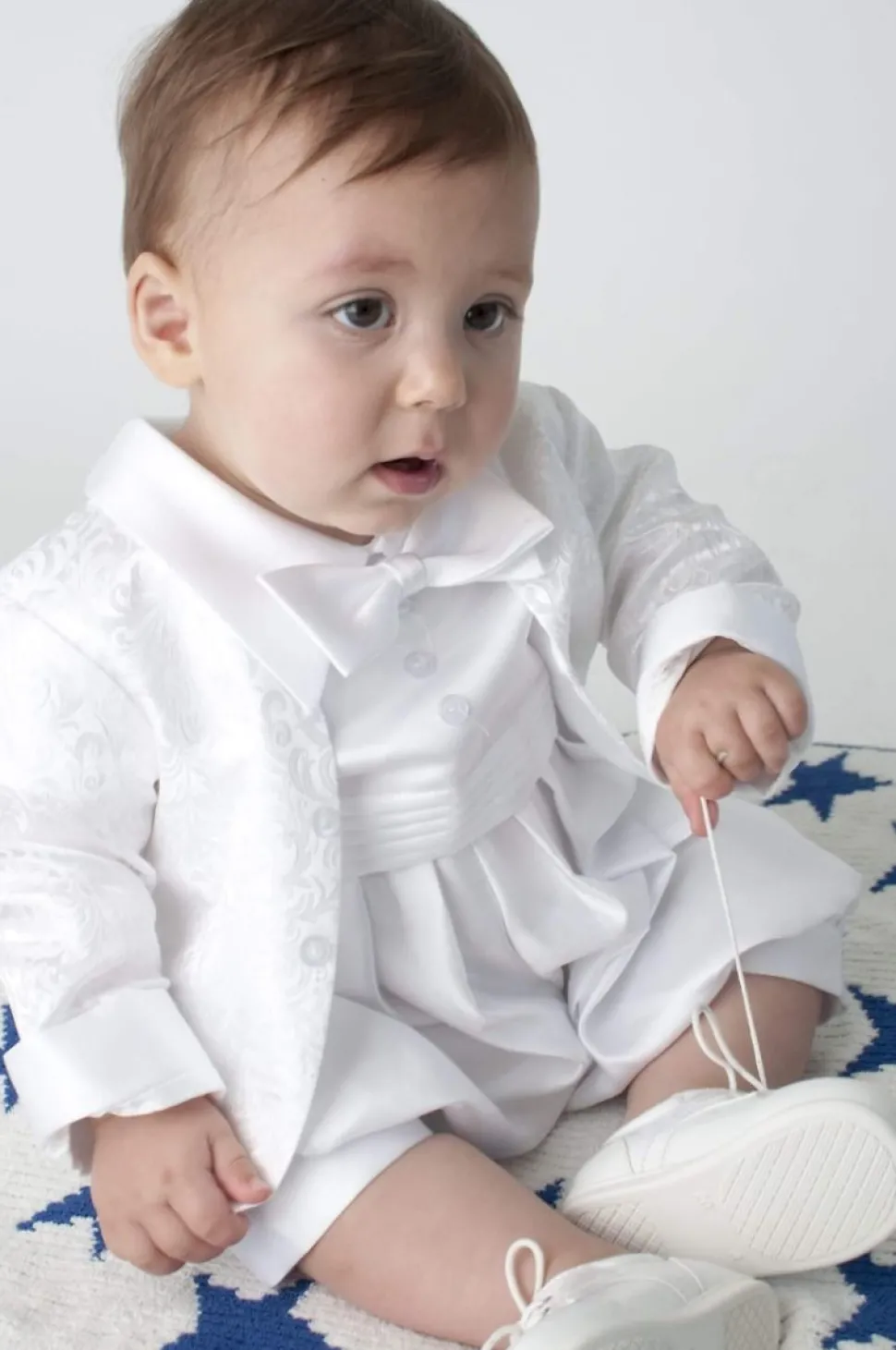 Boys Paisley Christening Romper White