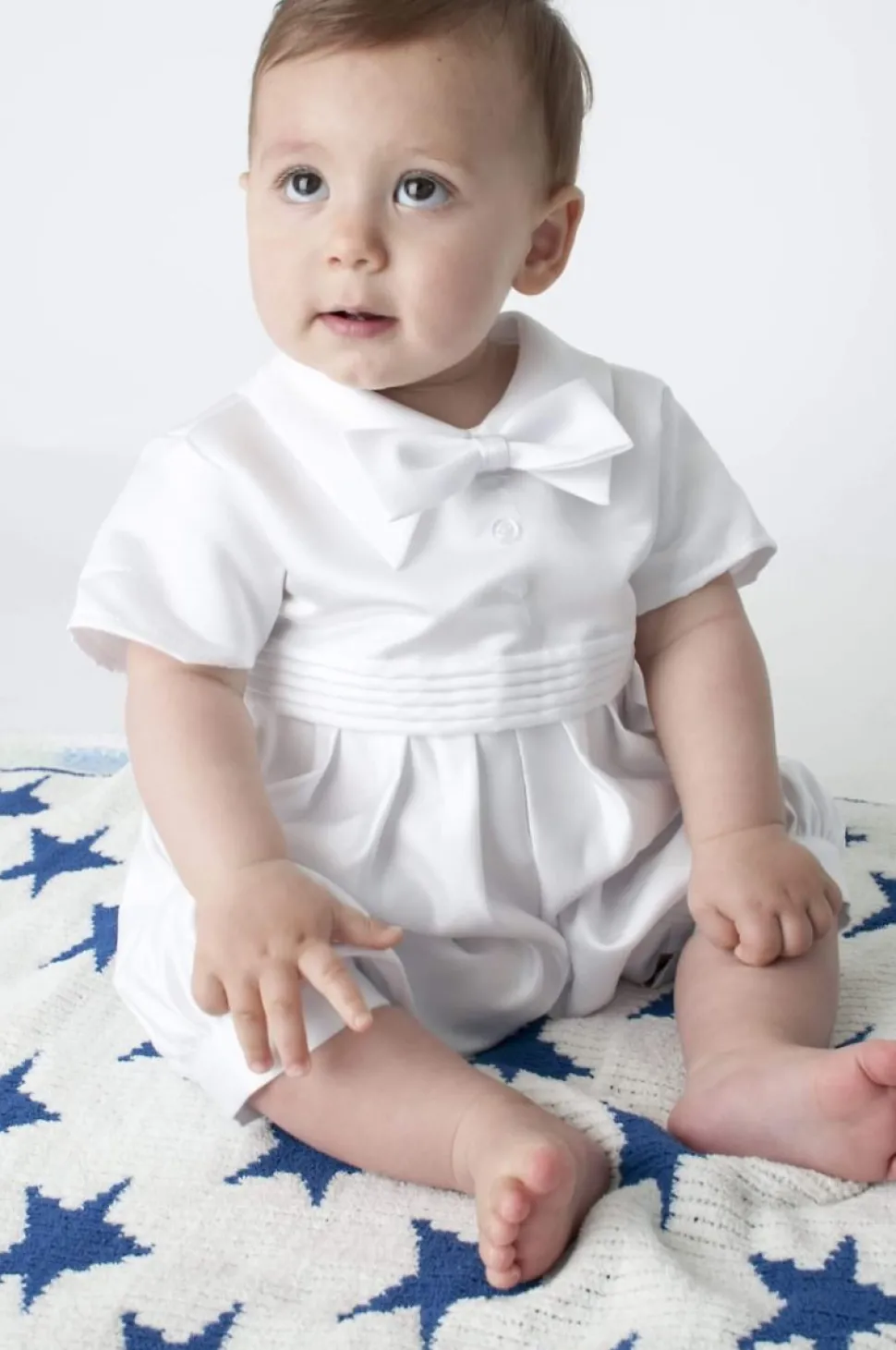 Boys Paisley Christening Romper White