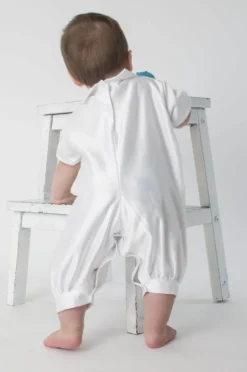 Boys Plain Christening Romper White