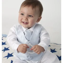 Boys Vivaki Checked 4pc Christening Suit Blue