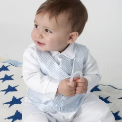 Boys Vivaki Checked 4pc Christening Suit Blue
