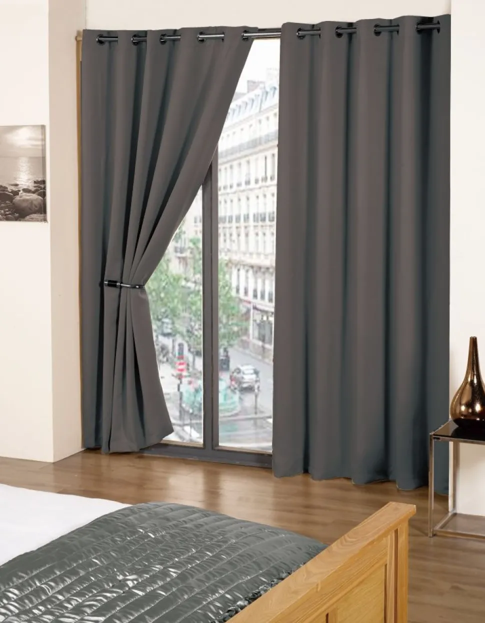 Cali Charcoal Blackout Eyelet Readymade Curtains