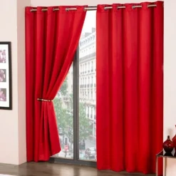 Cali Red Blackout Eyelet Readymade Curtains