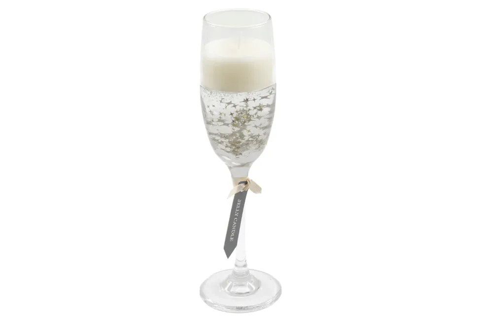 Champagne Glass Silver Confetti Jelly Candle - 18cm