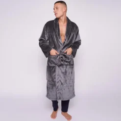 Charcoal Men's Plush Bathrobes