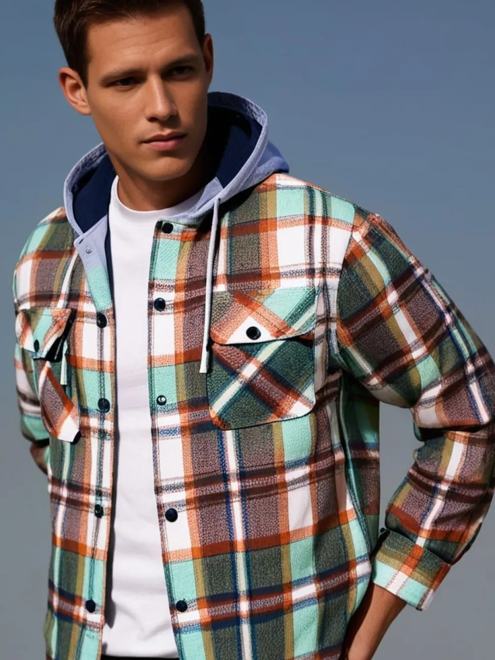 Check Fleece Men's Hooded Shirt Green