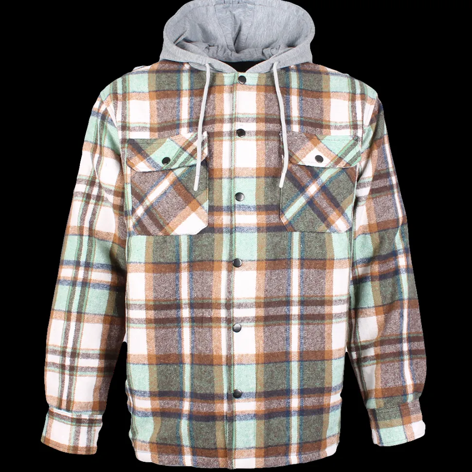 Check Fleece Men's Hooded Shirt Green