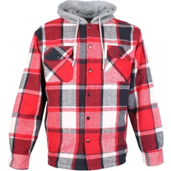 Check Fleece Men's Hooded Shirt Red