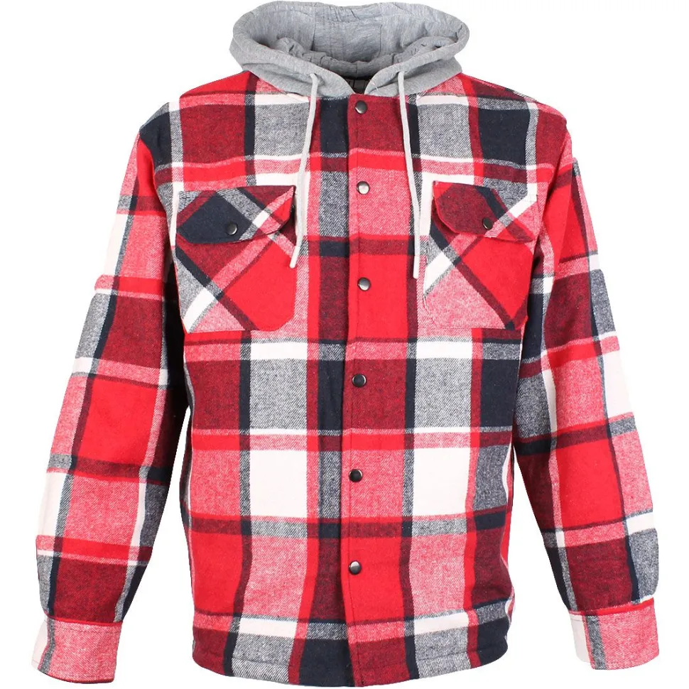 Check Fleece Men's Hooded Shirt Red
