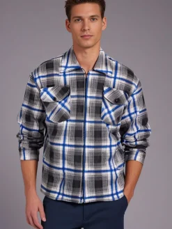Check Men's Fleece Zip Shirt Grey