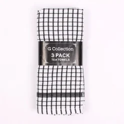 Check Tea Towels Black 3 Pack