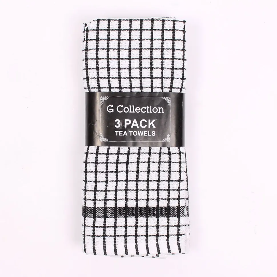 Check Tea Towels Black 3 Pack