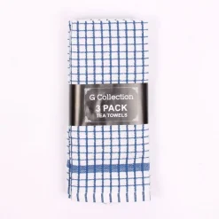Check Tea Towels Blue 3 Pack