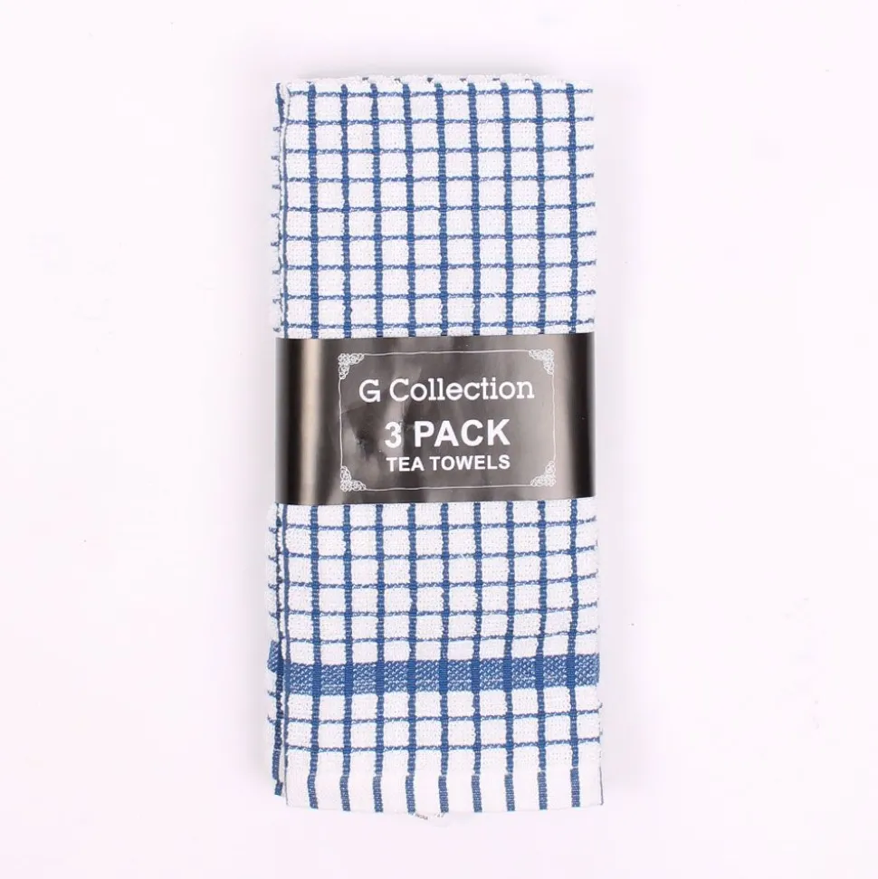 Check Tea Towels Blue 3 Pack