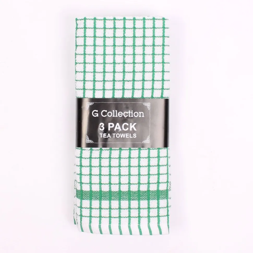 Check Tea Towels Green 3 Pack