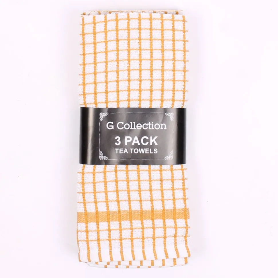 Check Tea Towels Yellow 3 Pack