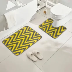 Chevron Stripe Bath Mat Set Ochre