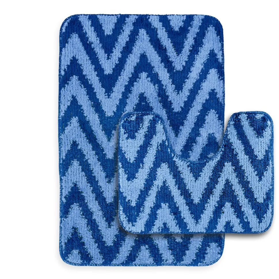 Chevron Stripe Bath Mat Set Blue