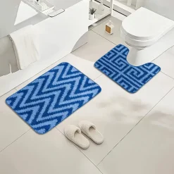 Chevron Stripe Bath Mat Set Blue
