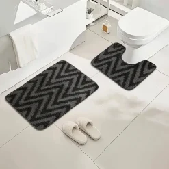 Chevron Stripe Bath Mat Set Charcoal