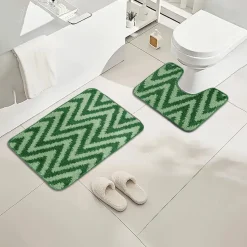 Chevron Stripe Bath Mat Set Green