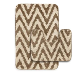 Chevron Stripe Bath Mat Set Beige
