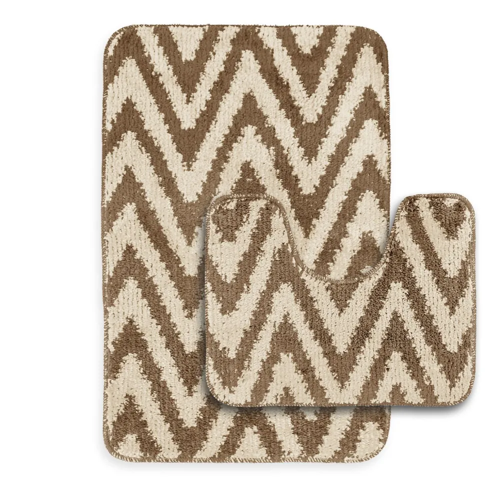 Chevron Stripe Bath Mat Set Beige