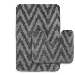 Chevron Stripe Bath Mat Set Grey