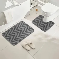 Chevron Stripe Bath Mat Set Grey