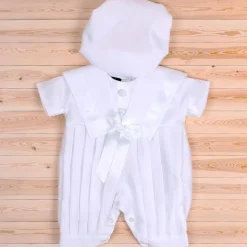 Christening Romper Pleated White CR10