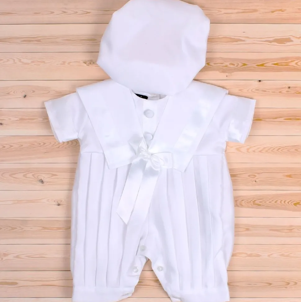 Christening Romper Pleated White CR10