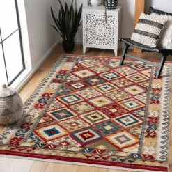 Classic Red Bordered Area Rug