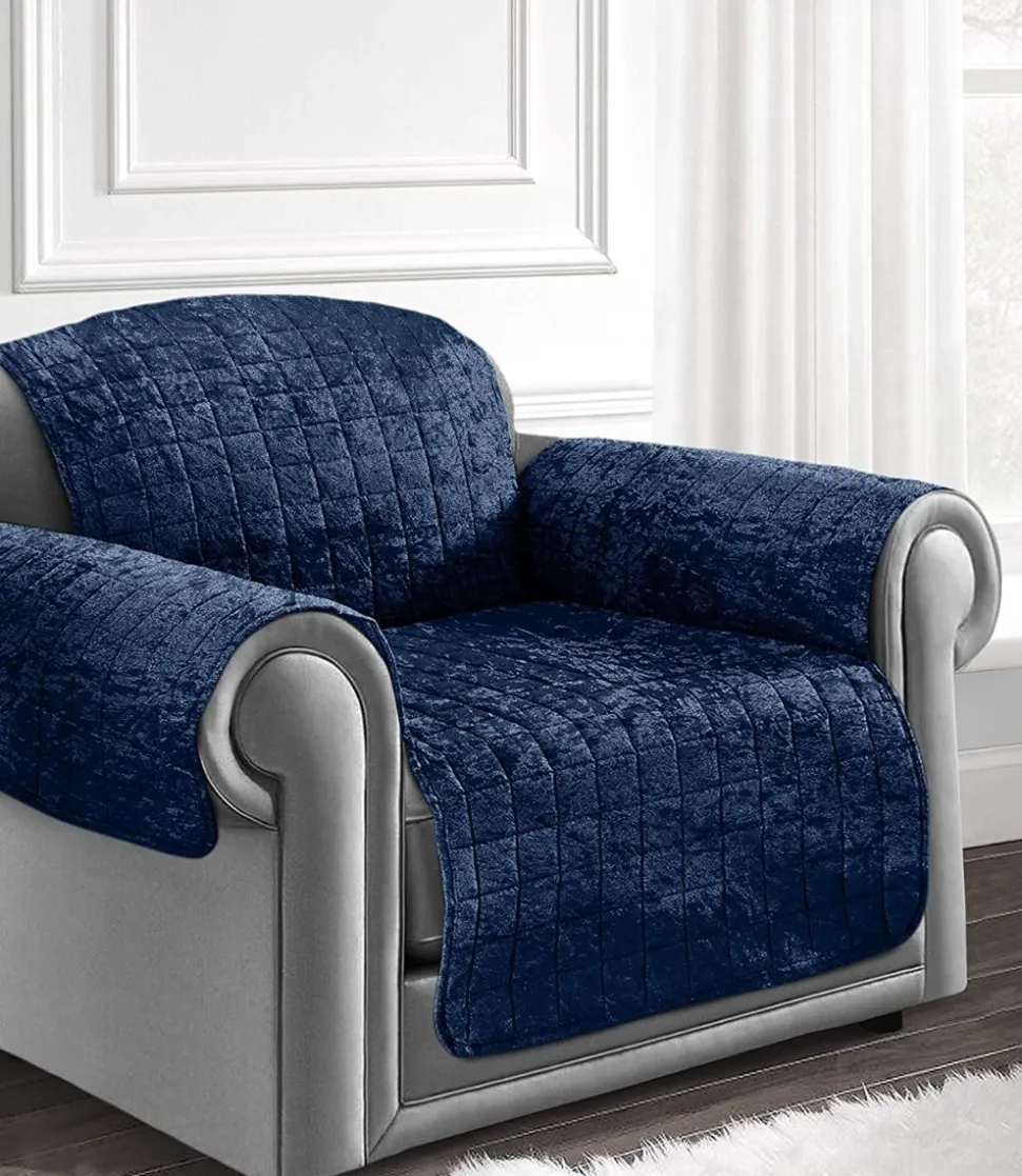 Crushed Velvet Arm Chair/Sofa Cover Navy