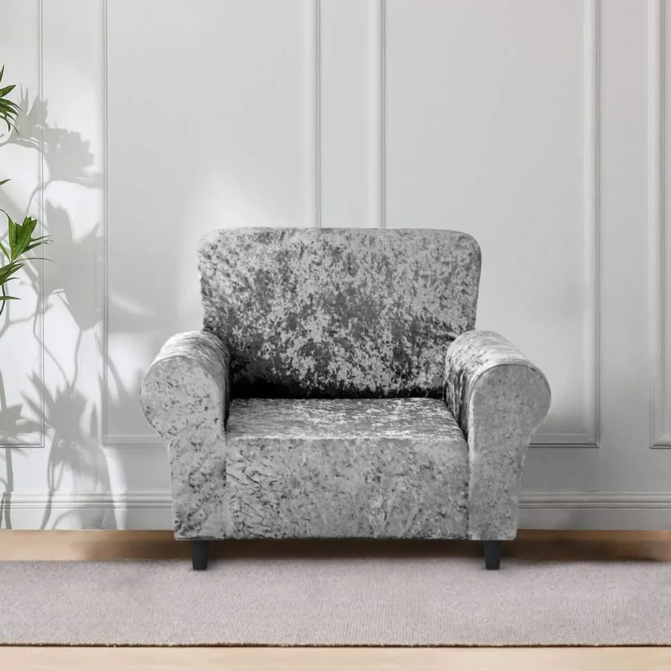 Crushed Velvet Stretch Sofa Cover Silver