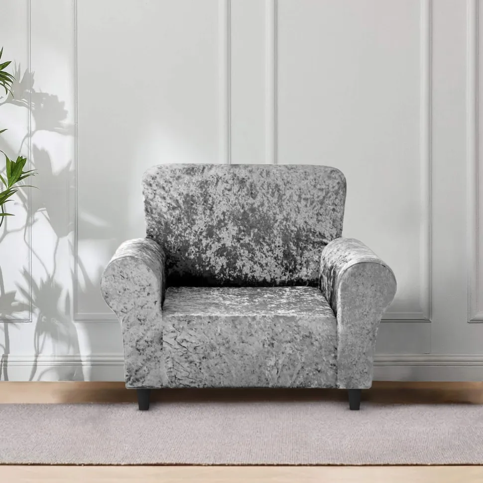 Crushed Velvet Stretch Sofa Cover Silver