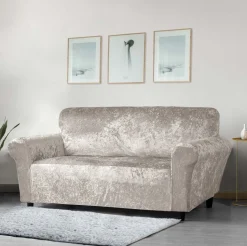 Crushed Velvet Stretch Sofa Cover Natural