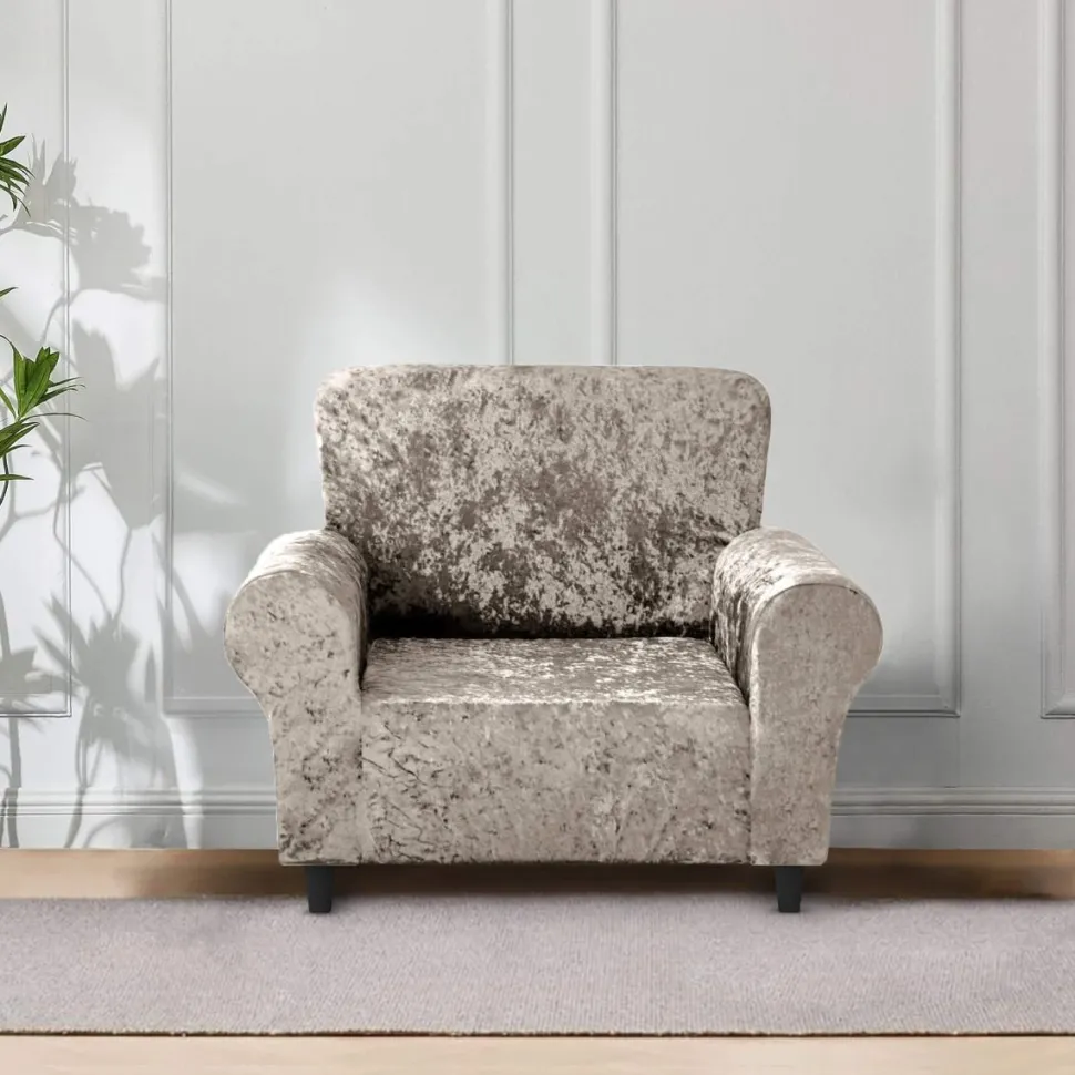 Crushed Velvet Stretch Sofa Cover Natural