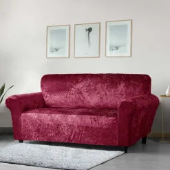 Crushed Velvet Stretch Sofa Cover Wine