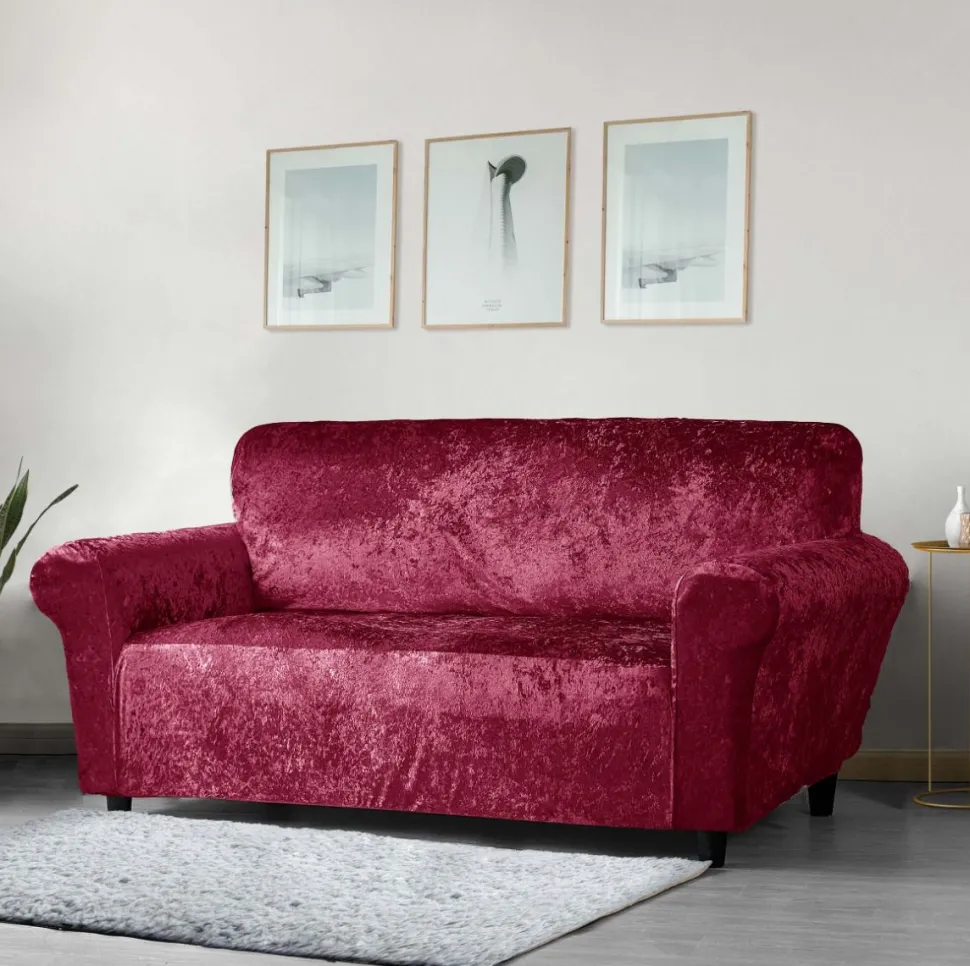Crushed Velvet Stretch Sofa Cover Wine