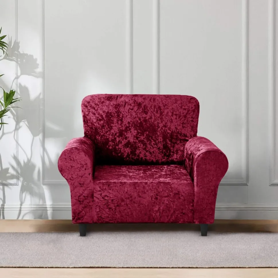 Crushed Velvet Stretch Sofa Cover Wine