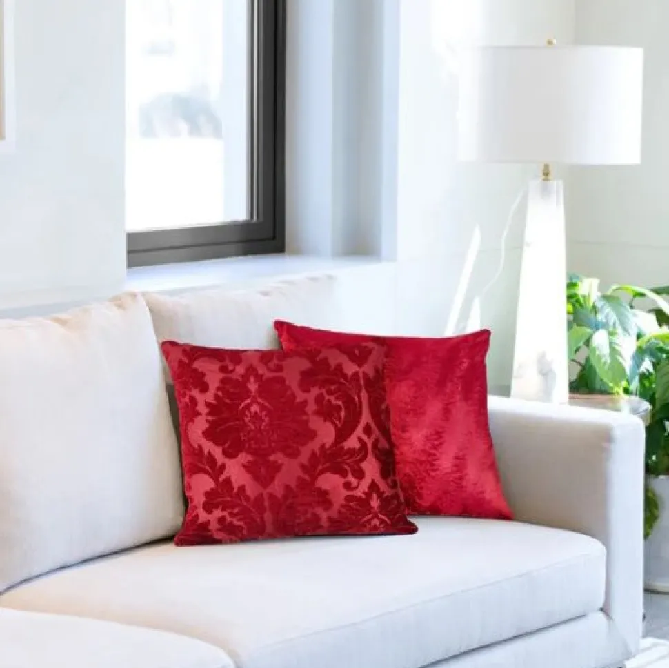 Damask Chenille Jacquard Cushion Cover (43cm x 43cm) - Red