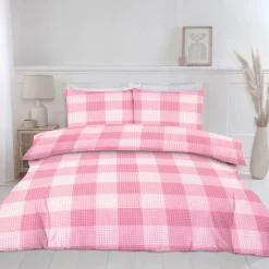 Delilah Gingham Duvet Cover Set Pink