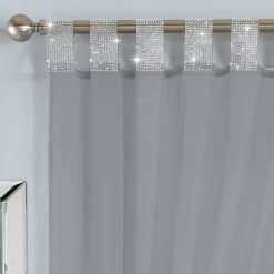 Dubai Grey Diamante Tab Top Curtains