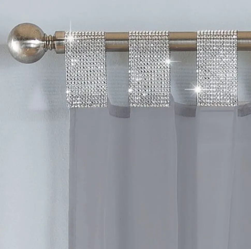 Dubai Grey Diamante Tab Top Curtains